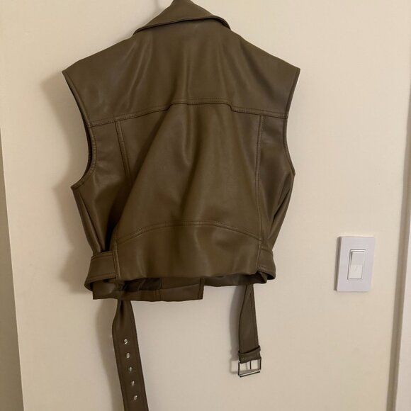 Topshop cropped sleeveless biker jacket vest in brown - NWOT - Picture 5 of 6